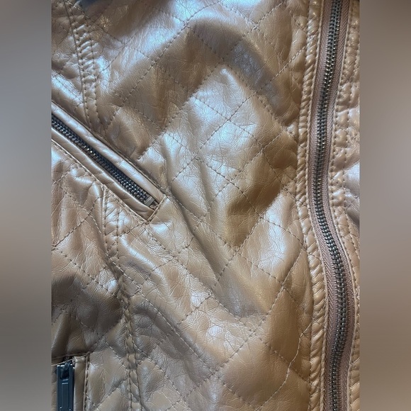 L2 - Tan Faux Leather Jacket Sz M - Picture 3 of 5